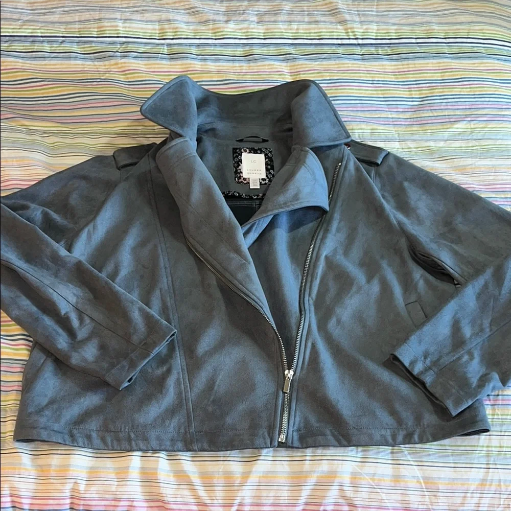 Blue Gray Faux Suede Women's Moto Jacket‎ Lauren Conrad